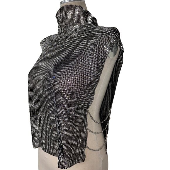 8 Other Reasons Womens Rhinestone Mesh Cowl Neck Top in Black One Size New Women - Picture 7 of 13